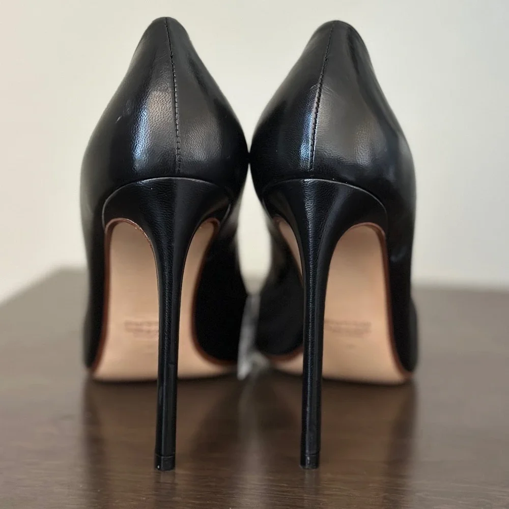 Francesco Russo Black Leather Pointed Toe CutOut Stiletto‎ Heel Pump Paris 38
